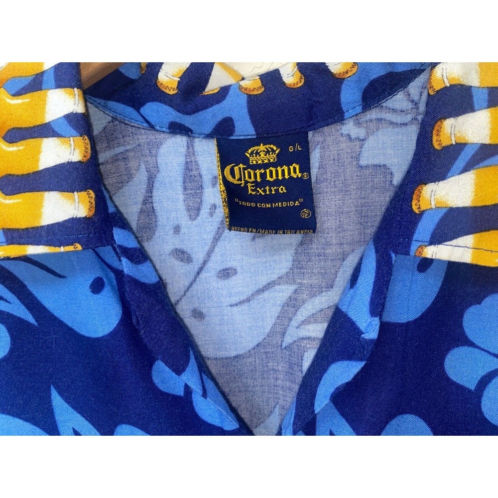 Corona Extra Hawaiian Shirt Men's L Blue Short Sleeve Hawaiian Camp Print - Picture 4 of 6